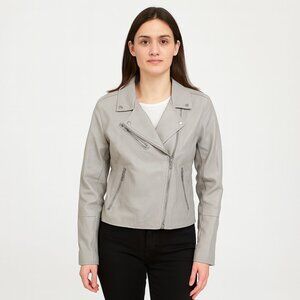 Blank NYC Grey Zip Bomber Faux Leather Size Large